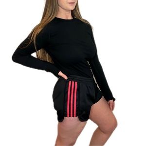 ADIDAS CLIMALITE BLACK RED STRIPE Stretchy Mesh SHORTS Womens Size Large